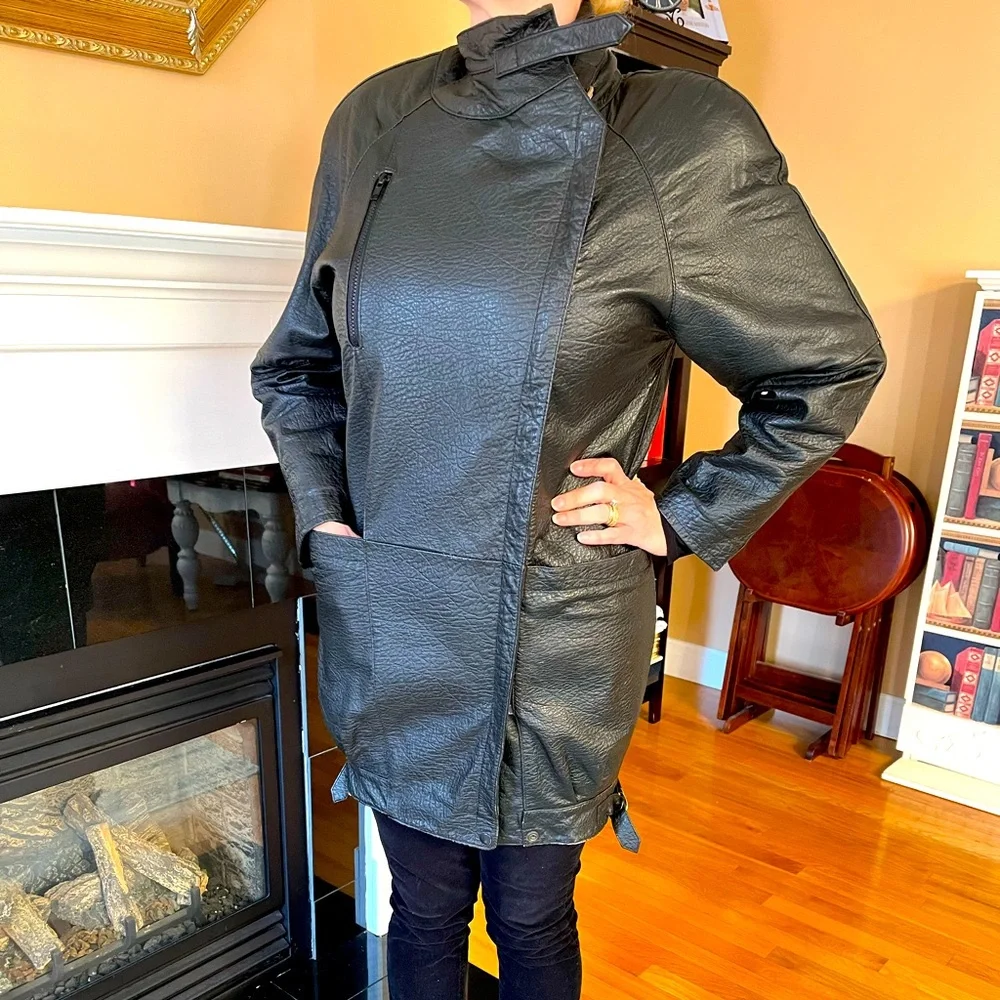 VTG Wilson Leather BLACK moto Jacket side zip baddie grunge moto anime goth S - Picture 3 of 9